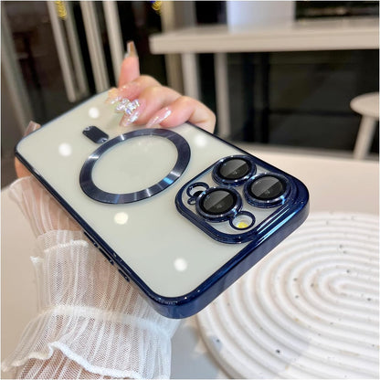 Magnetic Case for iPhone 15 Pro Max Case with Full Camera Lens Protector [Strong N56 Magnets] [Compatible with Magsafe] Clear Stylish Case for iPhone 15 ProMax Phone Case, Gold Titanium