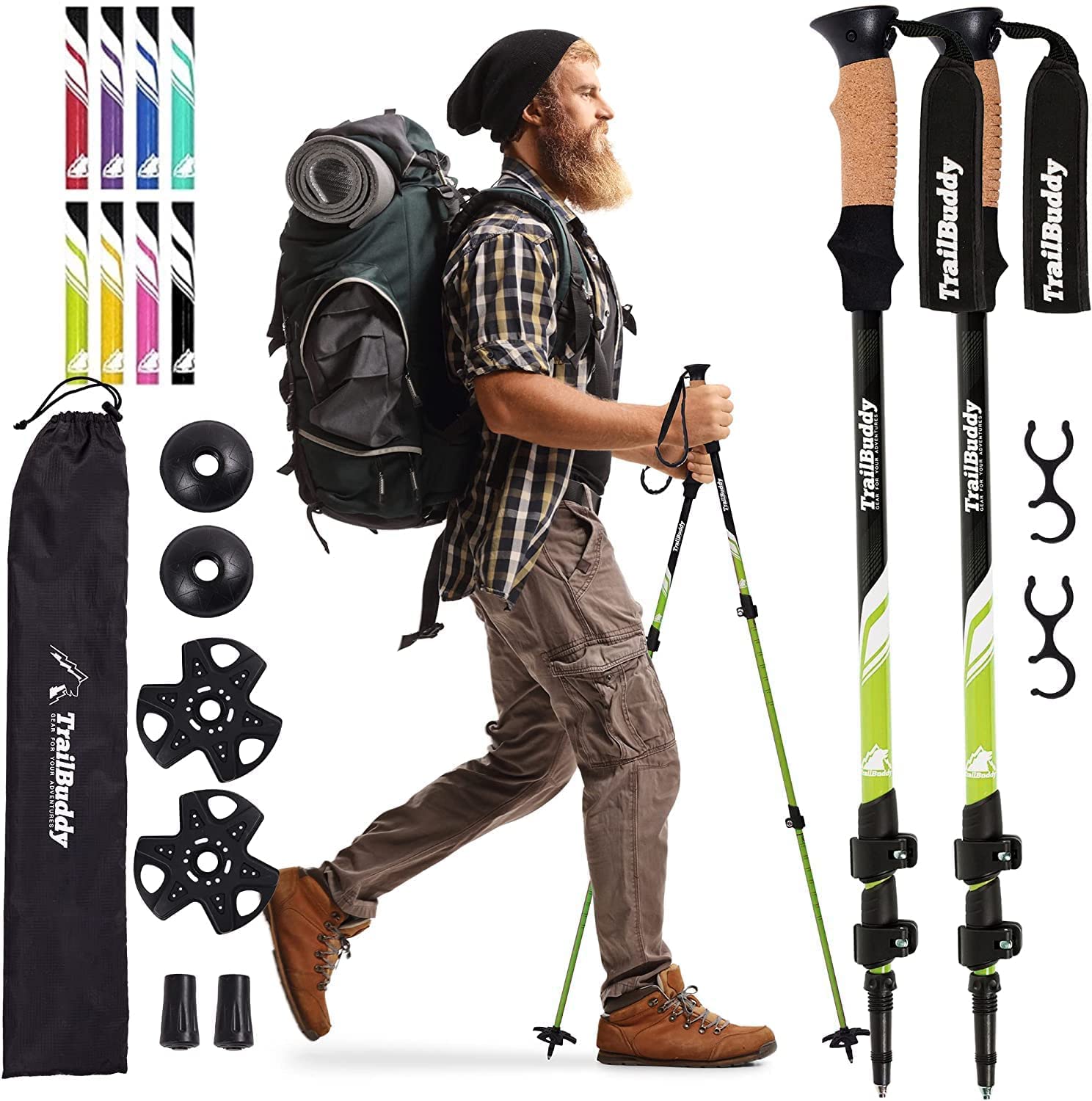 Buy now TrailBuddy Trekking Poles – Lightweight 7075 Aluminum Hiking Poles for Women, Men & Seniors – Collapsible or Foldable Walking Sticks for Travel, Trails & Balance at indiglob india