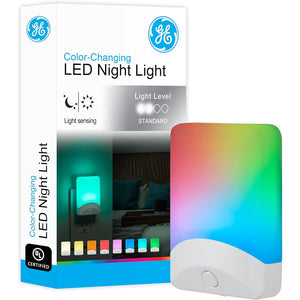 GE Color Changing LED Night Light for Kids, Dusk to Dawn Sensor, Home Decor Apartment Essentials, Wall Lights for Bedroom, Ambient Lighting, Nightlights Plug In, 1 pack, 34693
