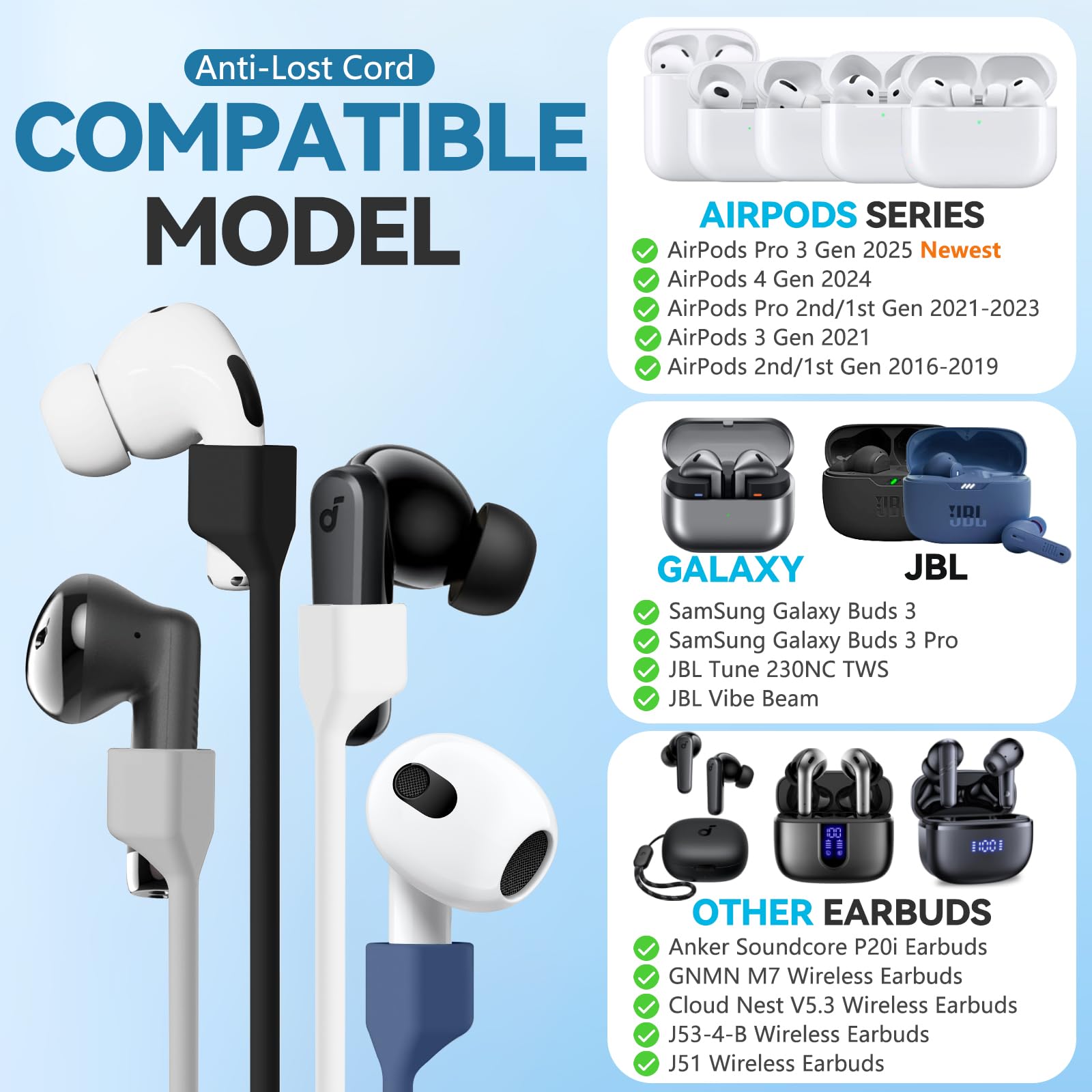 Buy now 5 Pack Ultra Strong Magnetic AirPods Pro Straps, Anti-Lost Neck Cord for AirPods Pro 3 2025,AirPods 4th, AirPods Pro 2nd/1st, AirPod 3rd, AirPod 2nd/1st - 5 Pcs Silicone Sports Lanyard and 2 Ear Hook at indiglob india