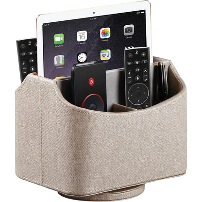YAPISHI Antique Leather Remote Control Holder, 360 Degree Spinning Desk TV Remote Caddy/Box, Bedside Table Organizer for Controller, Media, Calculator, Mobile Phone and Pen Storage