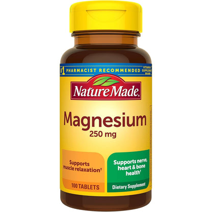 Nature Made Magnesium Oxide 250 mg, Magnesium Supplements for Men and Women, Support for Muscle, Heart, Bone and Nerve Health, 100 Tablets, 100 Day Supply