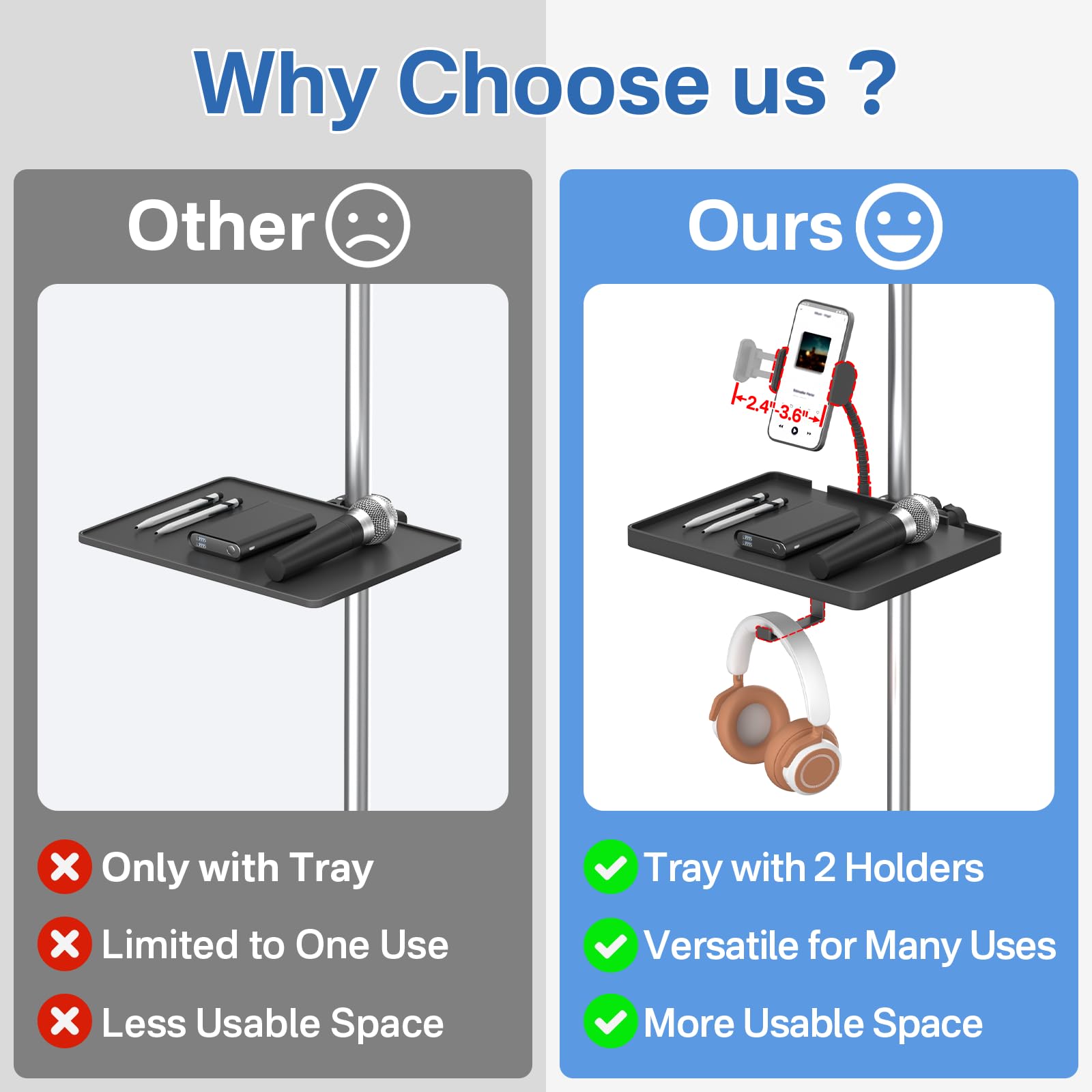 Buy now Functional Microphone Stand Tray with Adjustable Mic Stand Phone Holder - 8.7"x6.5" Mic Stand Tray Shelf Clamp-On Music Stand Accessory for Live Streaming Karaoke Recording at indiglob india