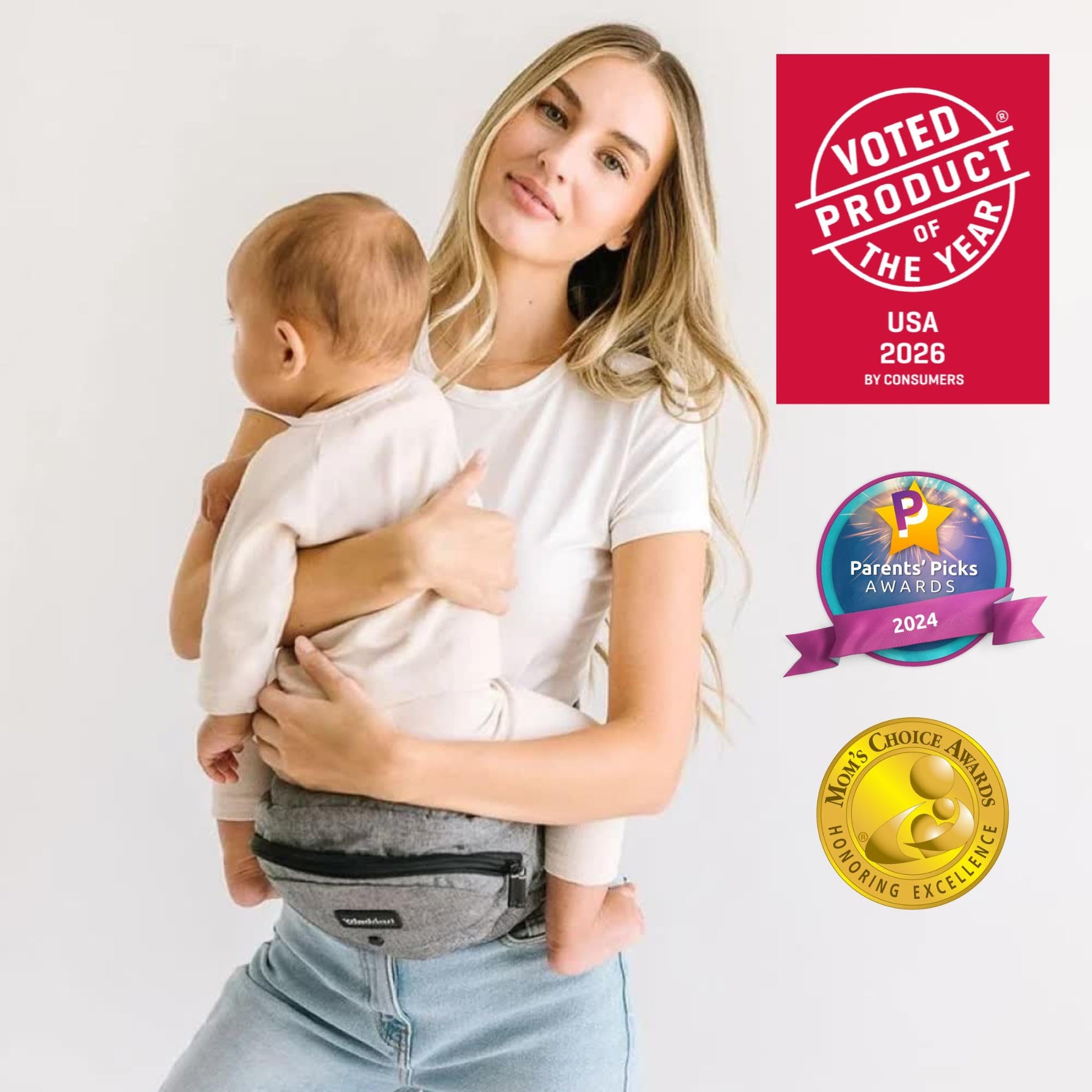 Buy now Tushbaby Original Hip Seat Baby Carrier for Babies & Toddlers up to 45 lbs, Safety Certified, Lightweight No-Foam Design with Storage & Nursing Support, Grey at indiglob india