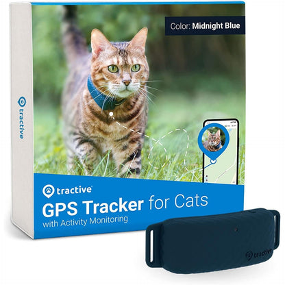 Tractive GPS Tracker & Health Monitoring for Cats (9 lbs+) - Market Leading Pet GPS Location Tracker | Wellness & Escape Alerts | Waterproof | Works with Any Collar (Dark Blue)