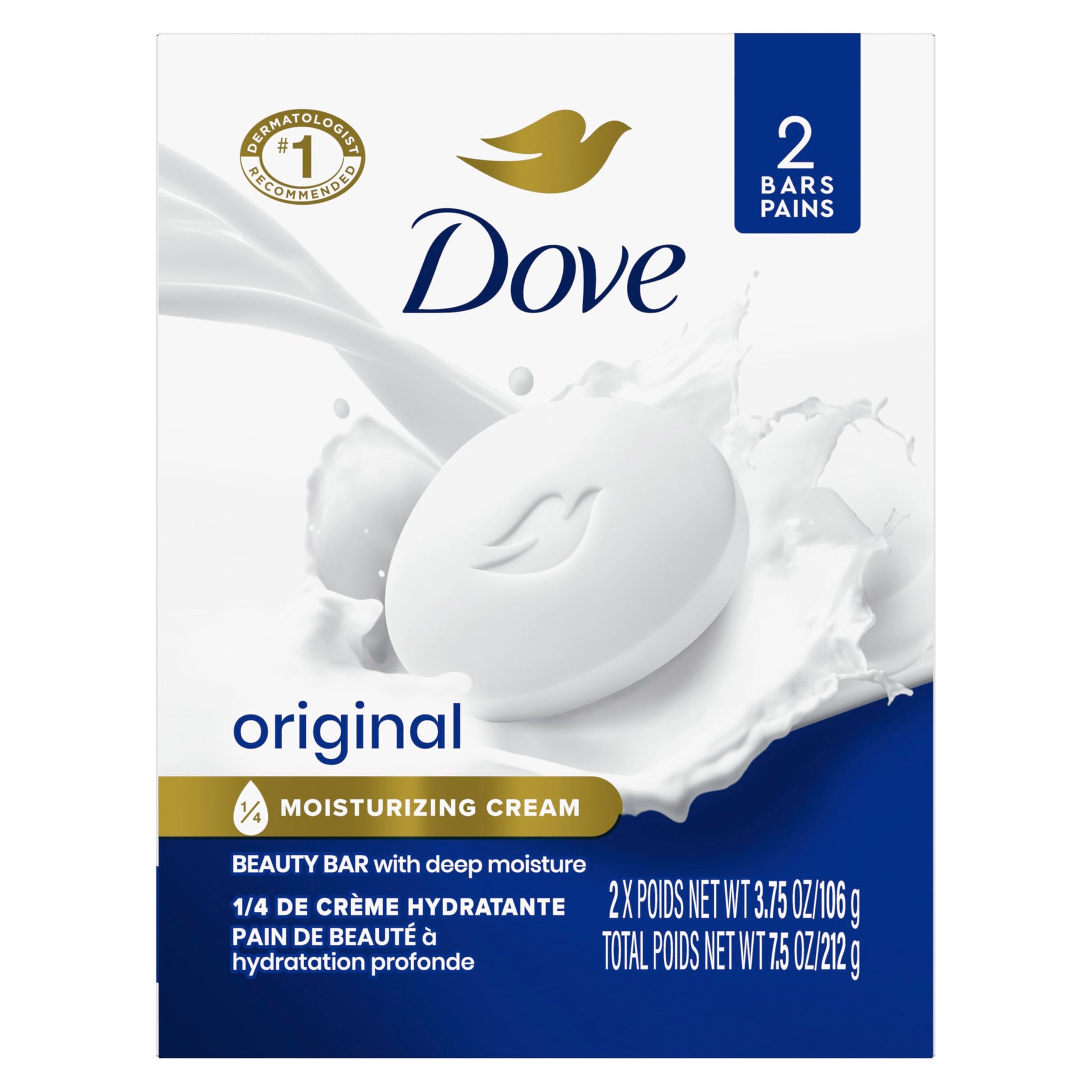 Buy now Dove Beauty Bar Soap Original, for Soft, Smooth Skin, with 1/4 Moisturizing Cream 2.6 oz 3.75 Ounce (Pack of 2) Original at indiglob india