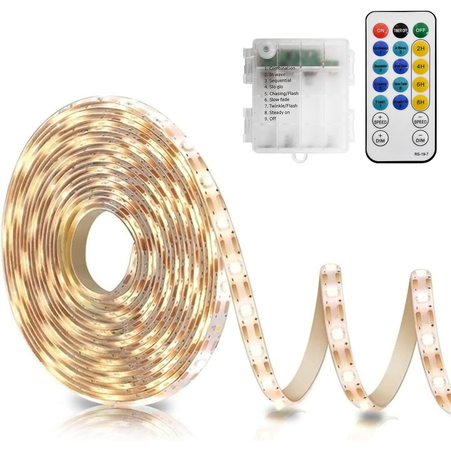 Buy now echosari Battery Powered Led Strip Lights with Remote Warm White, 8 Modes, Dimmable, Timer, Self-Adhesive, Cuttable, Waterproof, 9.8FT 90Led Strip Lights for TV Kitchen Cupboard Bedroom Decor 150 LED Warm White at indiglob india