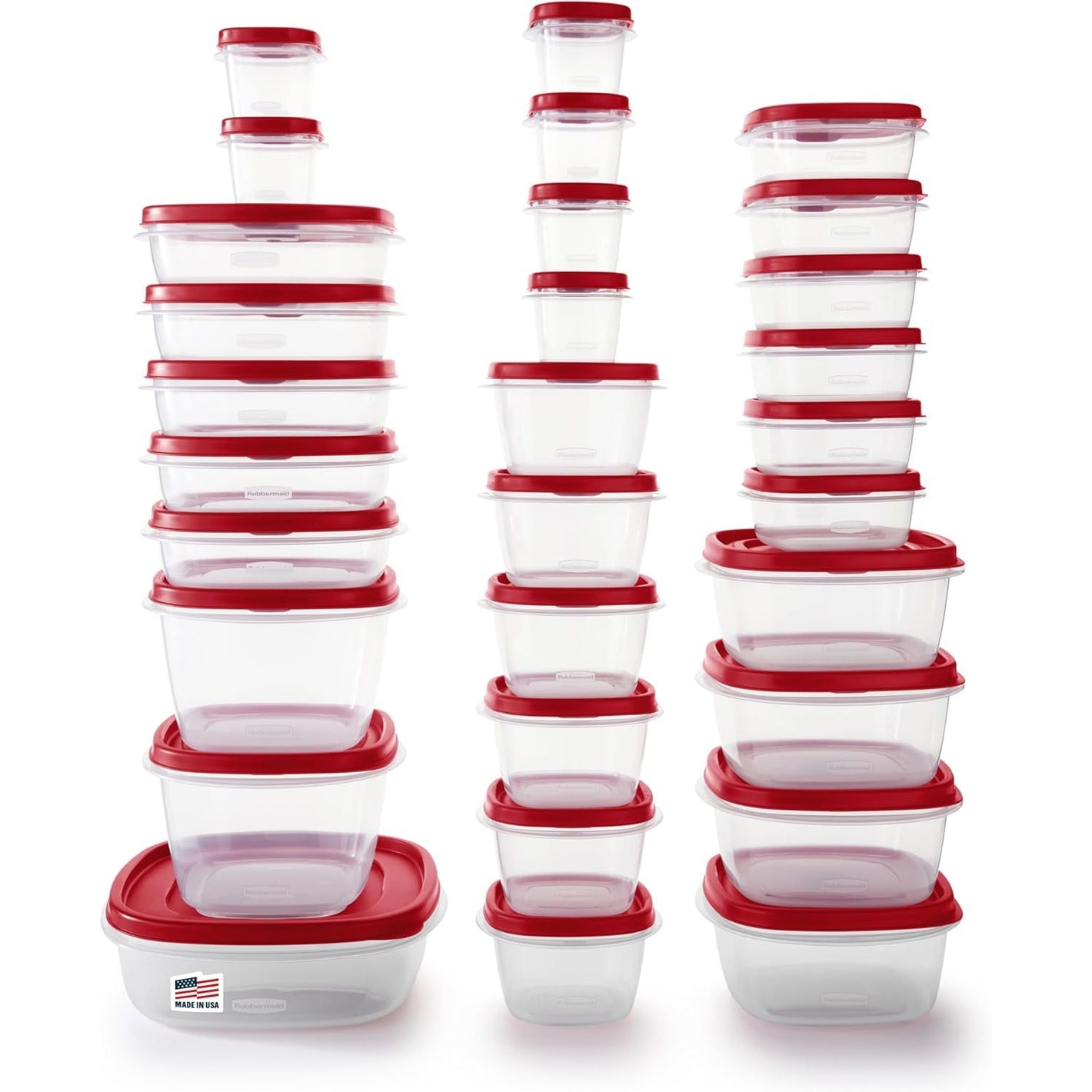 Rubbermaid 60-Piece Food Storage Containers with Lids, Microwave and Dishwasher Safe, Red Color, Ideal for Meal Prep and Pantry Storage