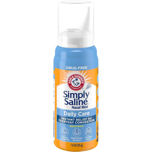 ARM & HAMMER Simply Saline Daily Care Nasal Mist, Drug-Free Non-Drowsy Saline Spray for Instant Nasal Congestion and Allergy Relief, Use as Often as Needed, Suitable to Use if Pregnant, 1.6 oz