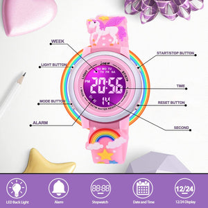3D Cartoon Waterproof Watches for Girls with Alarm - Best Toys Gifts for Girls Age 3-12