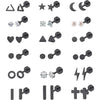 18 Pairs Stainless Steel Stud Earrings Set for Women Men Star Moon flower Heart Leaf Opal 20G Cartilage Earrings Hypoallergenic Flatback Earrings Piercing Jewelry - Black