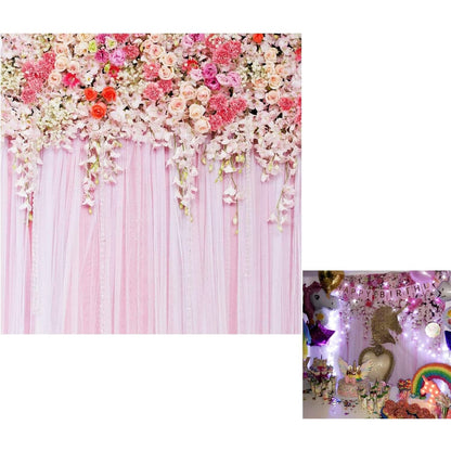 5x5ft Pink Flower Pattern Backdrop Dessert Table Decor Photography Background Baby Birthday Baby Shower Bridal Shower Wedding Photo Booth D-9192