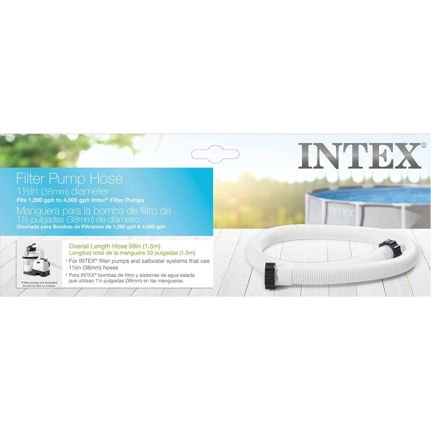 Buy now Intex 29060E 1.5" Diameter Accessory Pool 1,500 GPH Pump Replacement 59" Hose for Intex Pumps, Saltwater Systems, and Sand Filters at indiglob india