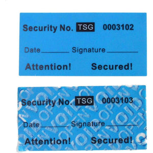100pcs Non Transfer Tamper Resistant Security Warranty Void Labels/Stickers/Seals (Blue, 1 x 2 inches, Unique Nnumbers) - My Store
