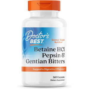 Doctor's Best Betaine HCI Pepsin & Gentian Bitters, Digestive Enzymes for Protein Breakdown & Absorption, Non-GMO, Gluten Free, 360 Count (Pack of 1)
