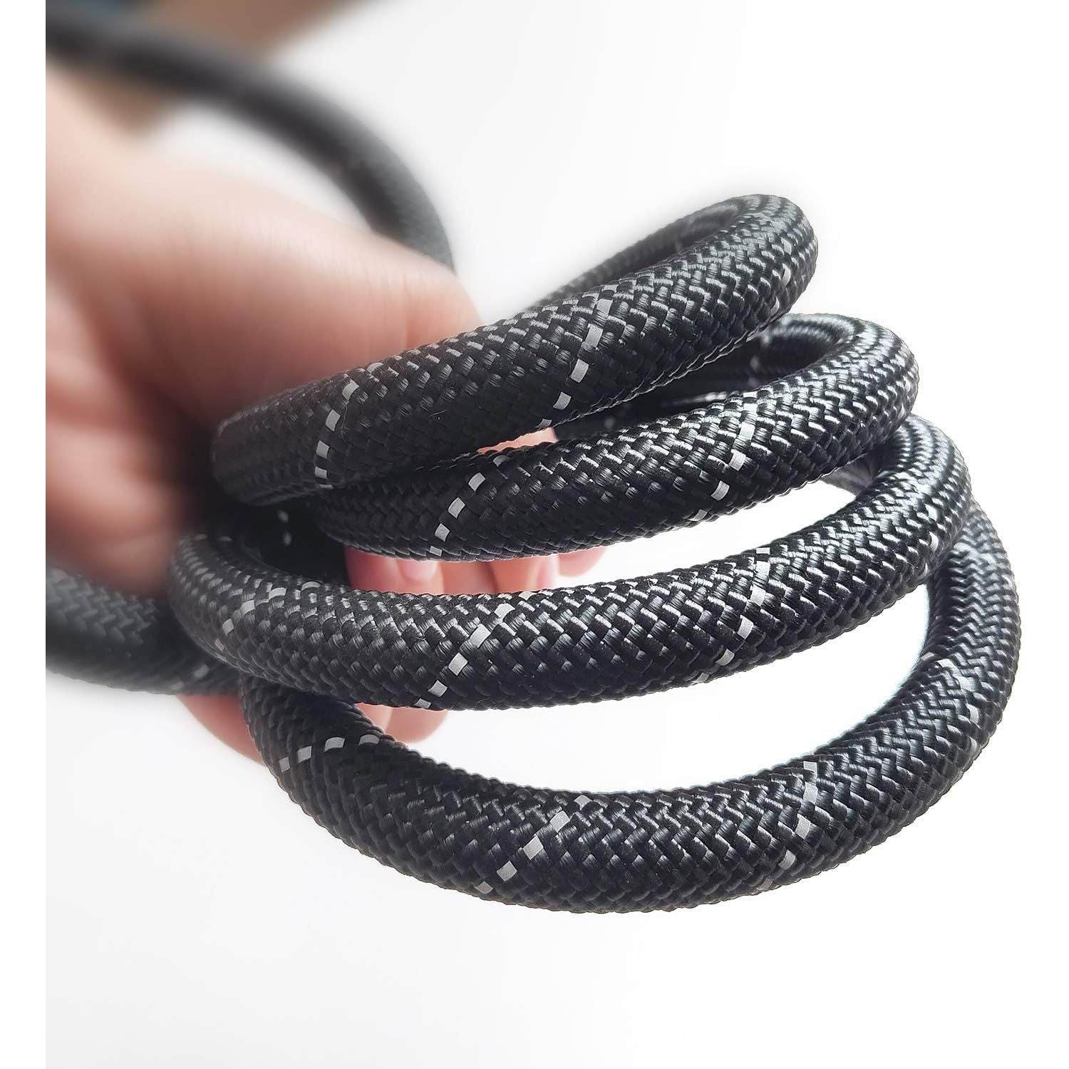 10 FT Strong Dog Leash Extra Heavy Duty Rock Climbing Rope Comfortable Padded Handle Highly Reflective Threads for Small Medium Large Dogs, 1/2 inch Diameter (Black Black) - My Store