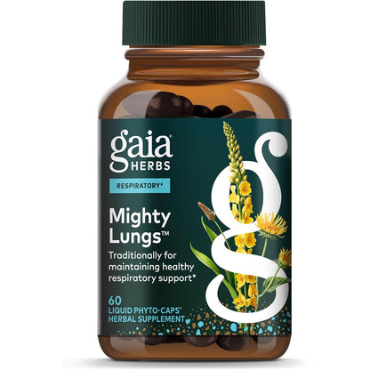 Gaia Herbs Mighty Lungs - Lung Support Supplement to Help Maintain Overall Lung & Respiratory Health* - With Mullein, Plantain, Schisandra & Elecampane - 60 Vegan Liquid Phyto-Capsules (30-Day Supply)