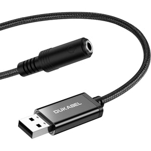 DUKABEL USB Headphone Adapter, External Sound Card with TRRS 4 Pole Jack, Mic-Supported USB to 3.5mm Audio Apdater for PC PS4 PS5 and More [9.8 inch]