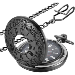 LYMFHCH Vintage Pocket Watch Roman Numerals Scale Quartz Pocket Watches with Chain Christmas Graduation Birthday Gifts Fathers Day