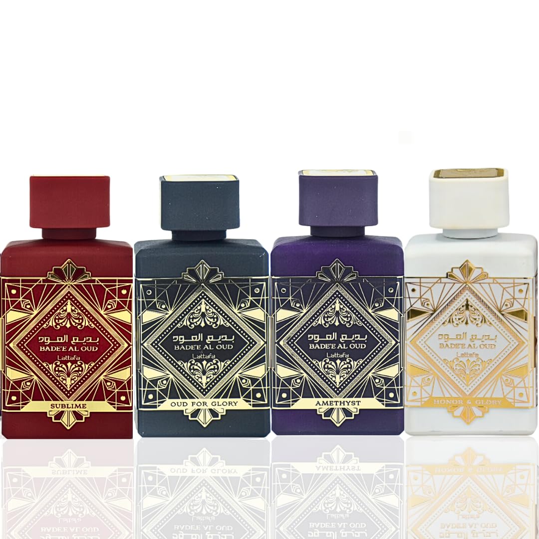 Buy now Lattafa Perfumes Bade'e Al Oud, Oud for Glory for Unisex Eau de Parfum Spray, 3.4 Ounce Amber Wood, Wood, Vanilla 3.38 Fl Oz (Pack of 4) at indiglob india