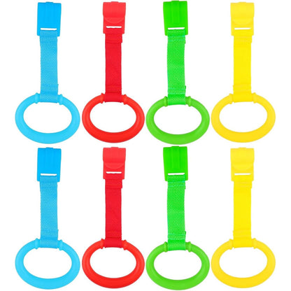 KALAMANDA 4 PCS Baby Playpen Pull Up Rings, Pull Up Handles Standing Walker Crib Pull Rings for Toddler Kids Children Walking Training Tool(Yellow/Red/Blue/Green)