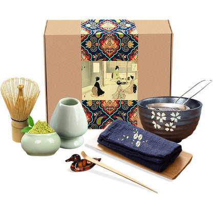 Artcome Traditional Japanese Matcha Tea Set, Matcha Whisk, Traditional Scoop, Matcha Bowl & Caddy, Ceramic Whisk Holder, Handmade Matcha Ceremony Kit (9Pcs)