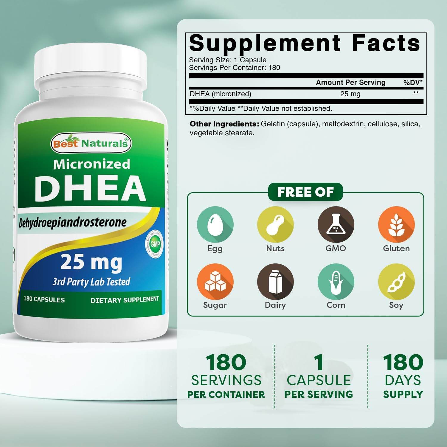 Best Naturals, Micronized DHEA 25 mg 180 Capsules - My Store