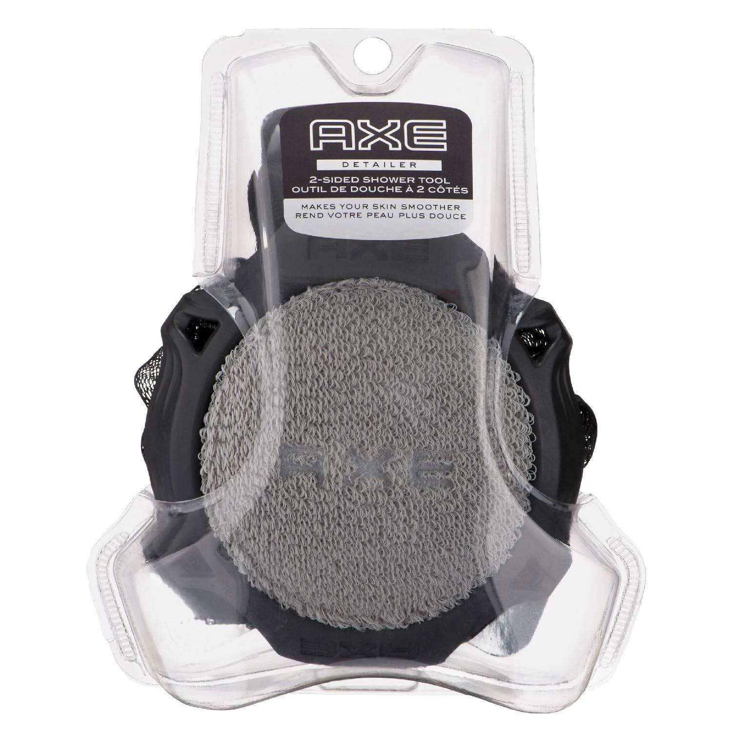 AXE Mens Shower Scrubber Tool, 2-Sided Detailer, Gray Color, Mesh Side for Lathering, Exfoliator for Smoothing Dry, Rough Skin - My Store