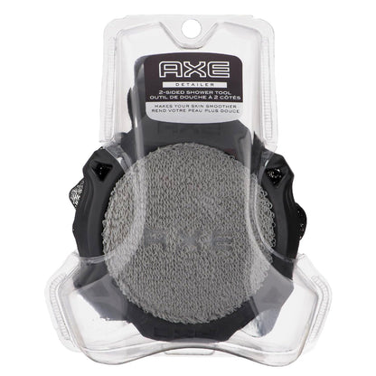 AXE Mens Shower Scrubber Tool, 2-Sided Detailer, Gray Color, Mesh Side for Lathering, Exfoliator for Smoothing Dry, Rough Skin
