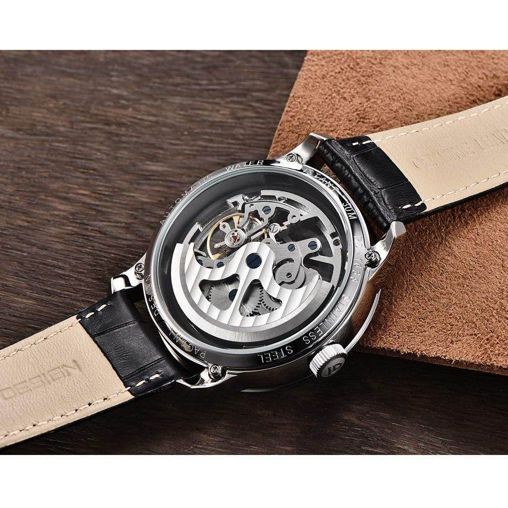 Automatic Mens Watches Skeleton Mechanical Wrist Watch for Men Waterproof Genuine Leather Watchband Luxury Self-Winding Stainless Steel Analog Watch for Men Collection (Brown Gold 1638) - My Store