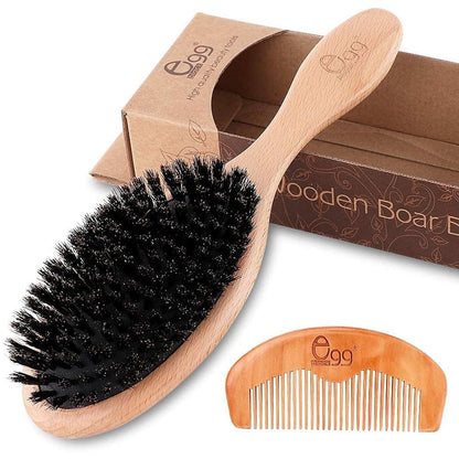 BLACK EGG Boar Bristle Brush for Wet/Dry Hair - Smoothing, Massaging, Detangling, Reduce Frizz, Restore Shine - Bamboo Brush for Women, Men, Kids
