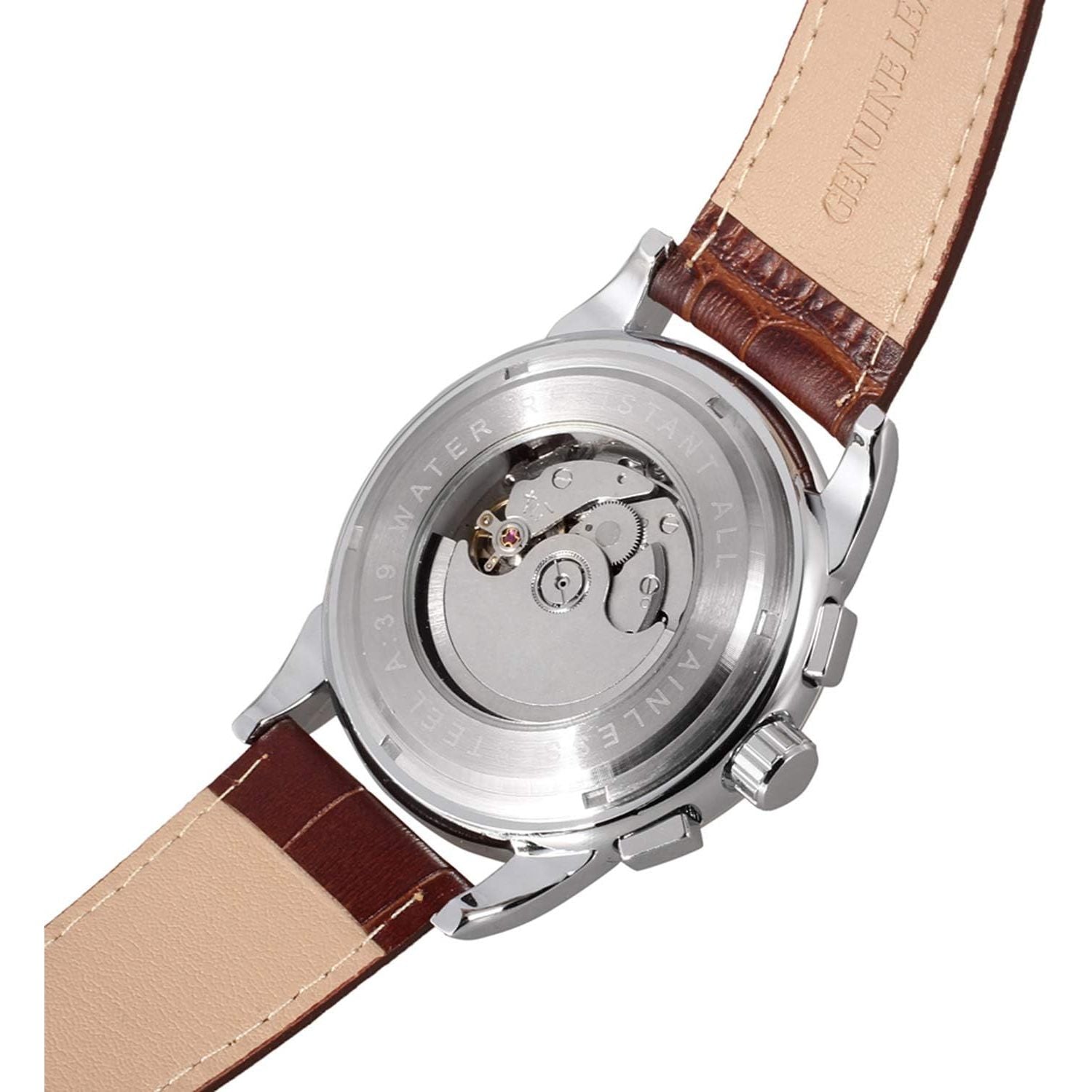 Buy now FORSINING Men's Automatic Self Winding Moon Phase Watch with Brown Leather Strap Analogue Display FSG319M3T4 at indiglob india