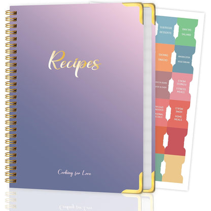 Recipe Book to Write in Your Own Recipes, Blank Cookbook with 175 Pages for Family Cooking Lover, Recipe Notebook with Tab Sticker Sheets, Recipe Journal, Hardcover, 7.5" x 9.5"