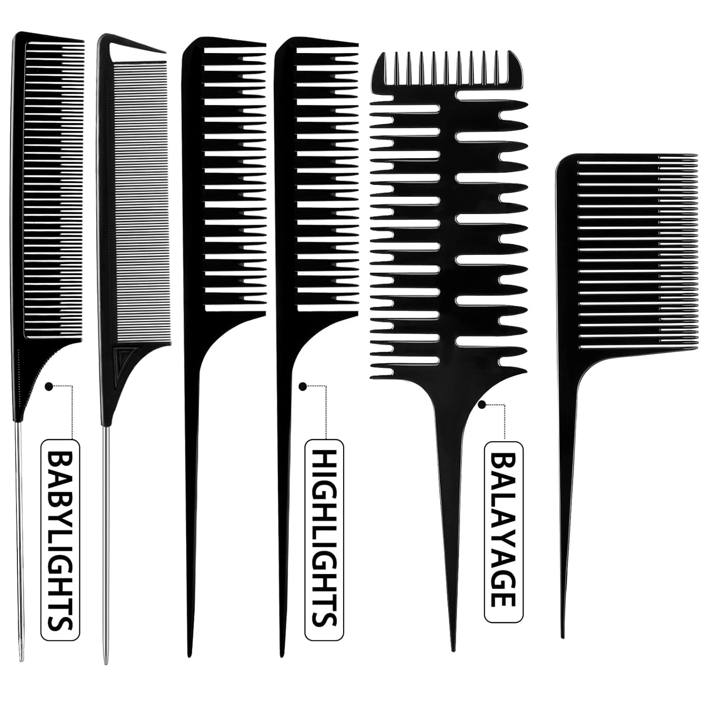 Highlight Comb Set, 6 Piece Set, Weaving, Sectioning, Styling, and Hair Dyeing Combs Professional Weaving Styling for Foiling and Balayage Coloring(Various Style)