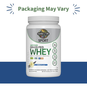 Garden of Life SPORT Whey Protein Powder Vanilla, Premium Grass Fed Whey Protein Isolate plus Probiotics for Immune System Health, 24g Protein, Non GMO, Gluten Free, Cold Processed - 20 Servings