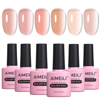 AIMEILI Builder Base Clear Sheer Color Gel, Hema Free, Cruelty Free, Vegan, No Need Slip Solution, Soak Off Gel Nail Polish 6pcs X 10ml - Kit Set 36