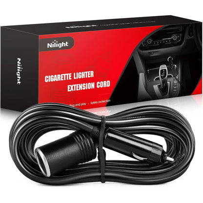 Nilight NI-WA-01C Cigarette Lighter Extension Cord Cable Heavy Duty 14ft 12V/24V Car Charger with Cigarette Lighter Socket