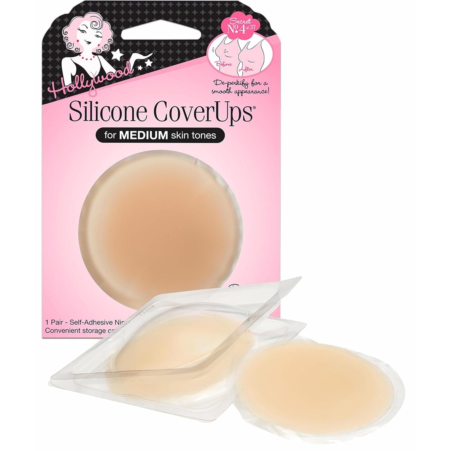 Buy now Hollywood Fashion Secrets Silicone Coverups, Hypoallergenic, Reusable, Washable, Gentle on Skin, Ultra Thin, Self Adhesive, Dark Shade, 1 Pack Size 1 (Pack of 2) Medium at indiglob india