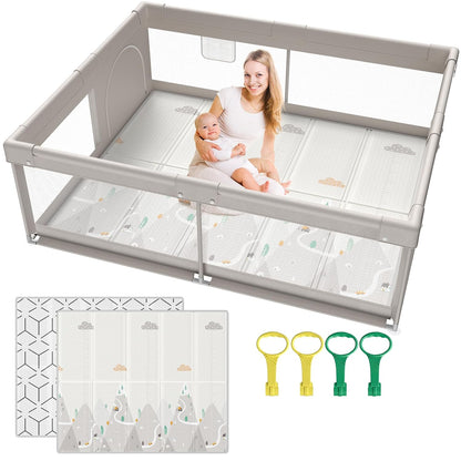 ZEEBABA Baby Playpen, Big Play Pen for Babies(59x59x27inch), Kids Safe Play Center for Babies and Toddlers, Baby Fence Gives Mommy a Break