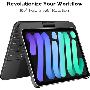 edaiser Swivel Keyboard Case for Apple iPad mini 7th/6th Gen 8.3-inch, Compact Bluetooth Keyboard with RGB Backlit Trackpad - Kids Student Designed, 360° Rotatable Protective Cover, Black