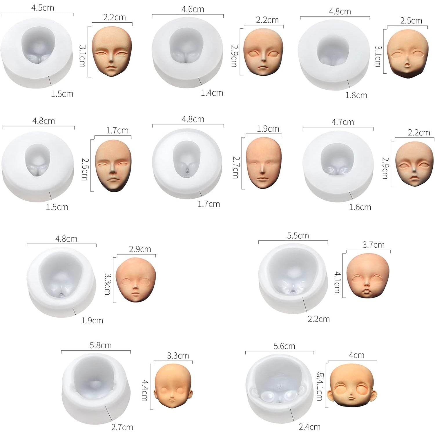 Cestony 10Pcs Human Face Silicone Molds for DIY Cake Fondant Biscuit Sugar Pudding Chocolate Hard Candies Dessert Candle Decor Chocolate Polymer Clay - My Store