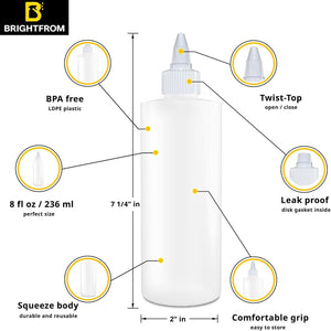 BRIGHTFROM Twist Top Applicator Bottles, Squeeze 8 OZ, Empty Hair Coloring Plastic Bottles, Refillable, Leak Proof - Open/Close Nozzle - Multi Purpose (Pack of 3)