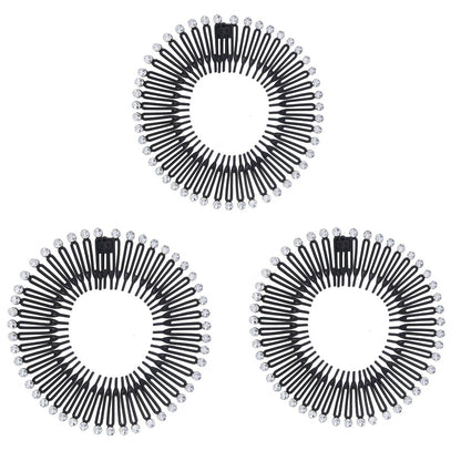 3Pieces Flexible Plastic Circular Stretch Hair Combs, Headband Hairband Holder for Women Girls