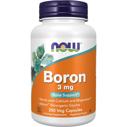 NOW Supplements, Boron 3 mg (Bororganic Glycine), Structural Support*, 250 Veg Capsules