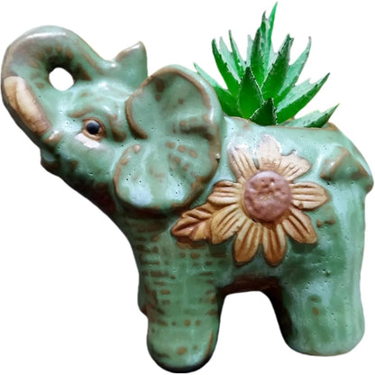Cute Animal Elephant Shaped Ceramic Succulent Cactus Air Plant Flower Pots Planters-Plant Not Included (Pink&White)