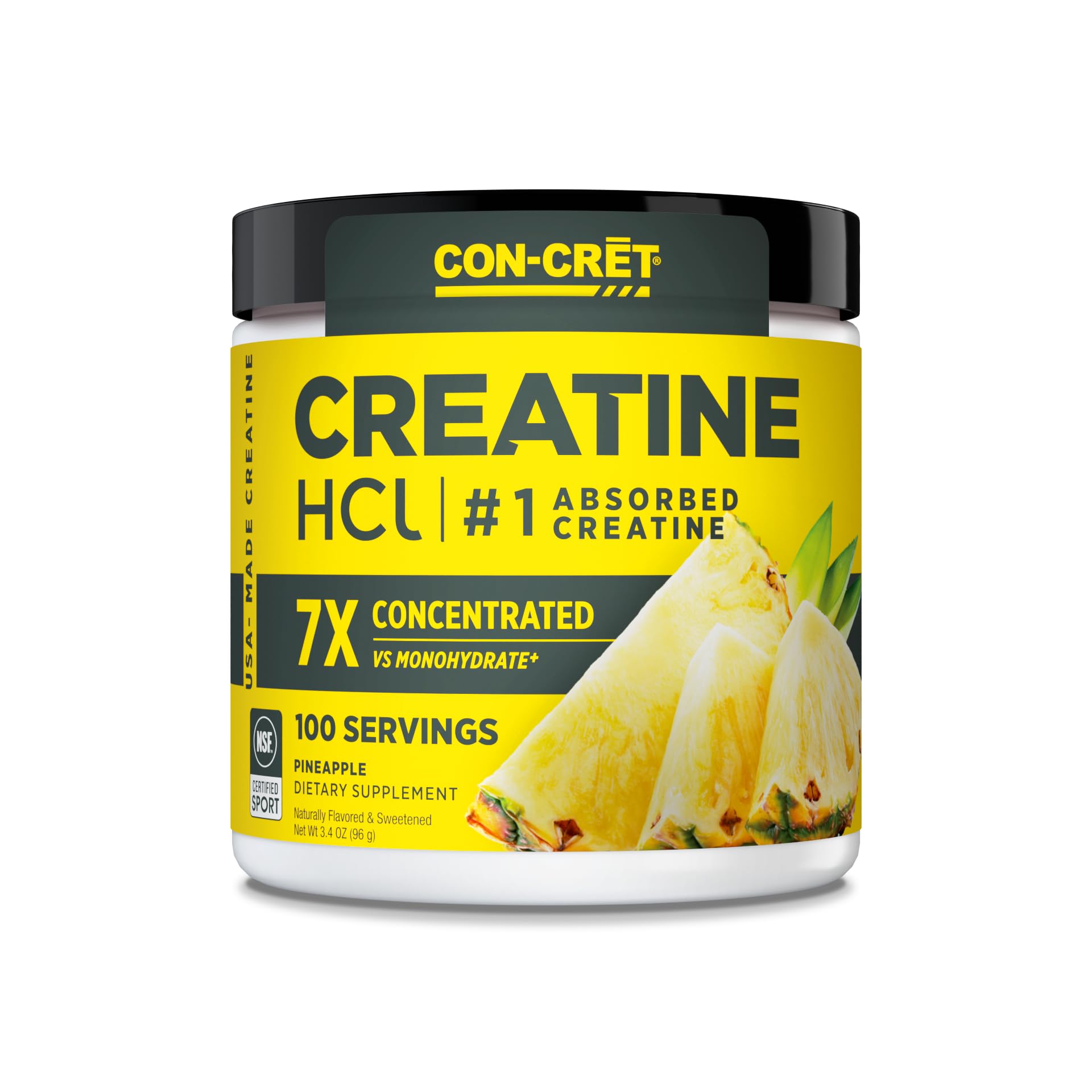Buy now CON-CRET Creatine HCl Powder | Muscle, Cognitive, Cellular Energy Support | No Bloating or Cramps | USA Made & NSF Certified | Lemon Lime (64 Serving) Pineapple 100 servings (Pack of 1) at indiglob india