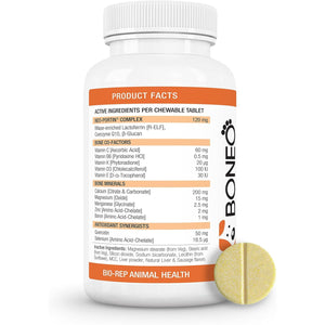 Boneo Canine Maintenance Formula- Lactoferrin-Based Bone and Joint Supplement for Dogs- 90 Ct Chewable Tablets, Liver and Sausage Flavor