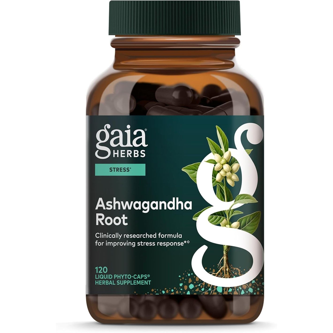 Gaia Herbs Ashwagandha Root - Stress Relief & Sleep Support Supplement - Supports Balanced Energy Levels & Positive Outlook* - 120 Vegan Liquid Phyto Capsules (60-Day Supply)