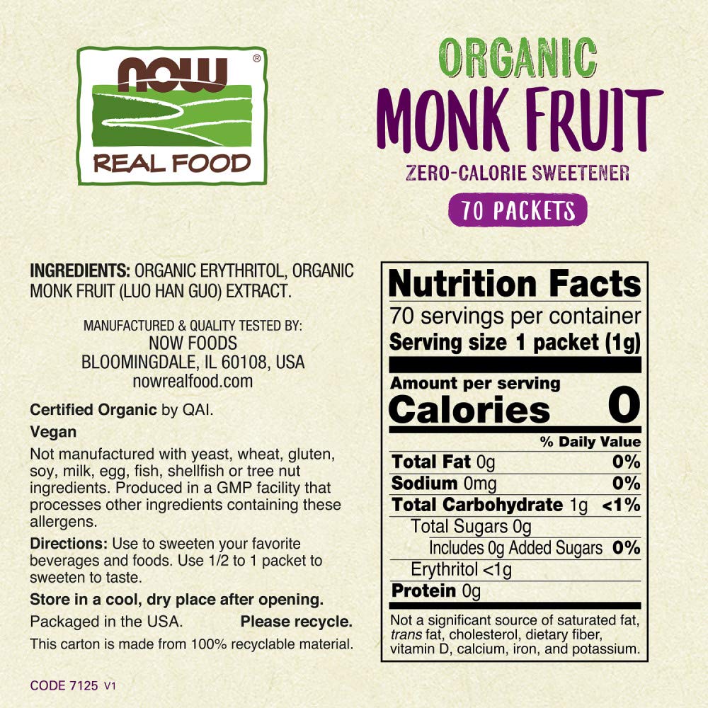 Buy now NOW Foods Monk Fruit Organic, 70 Packet at indiglob india