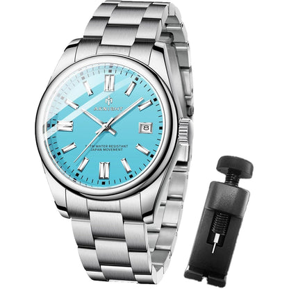 Men's Fashion Stainless Steel Waterproof Chronograph Quartz Analog Wrist Watch with Date Time Easy Reader, Dress Watch